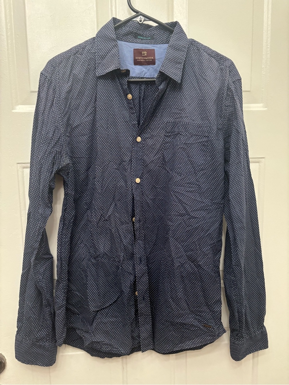 Scotch & Soda Navy Microdot Long-Sleeve Button-Down Shirt